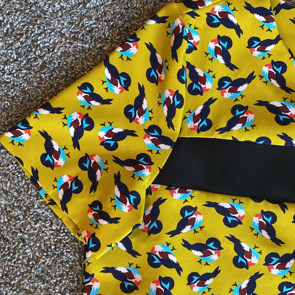 Kookai Victor Hugo Midriff Yellow Safran Shirt Blue & Red Birds, *Rare* Women 42